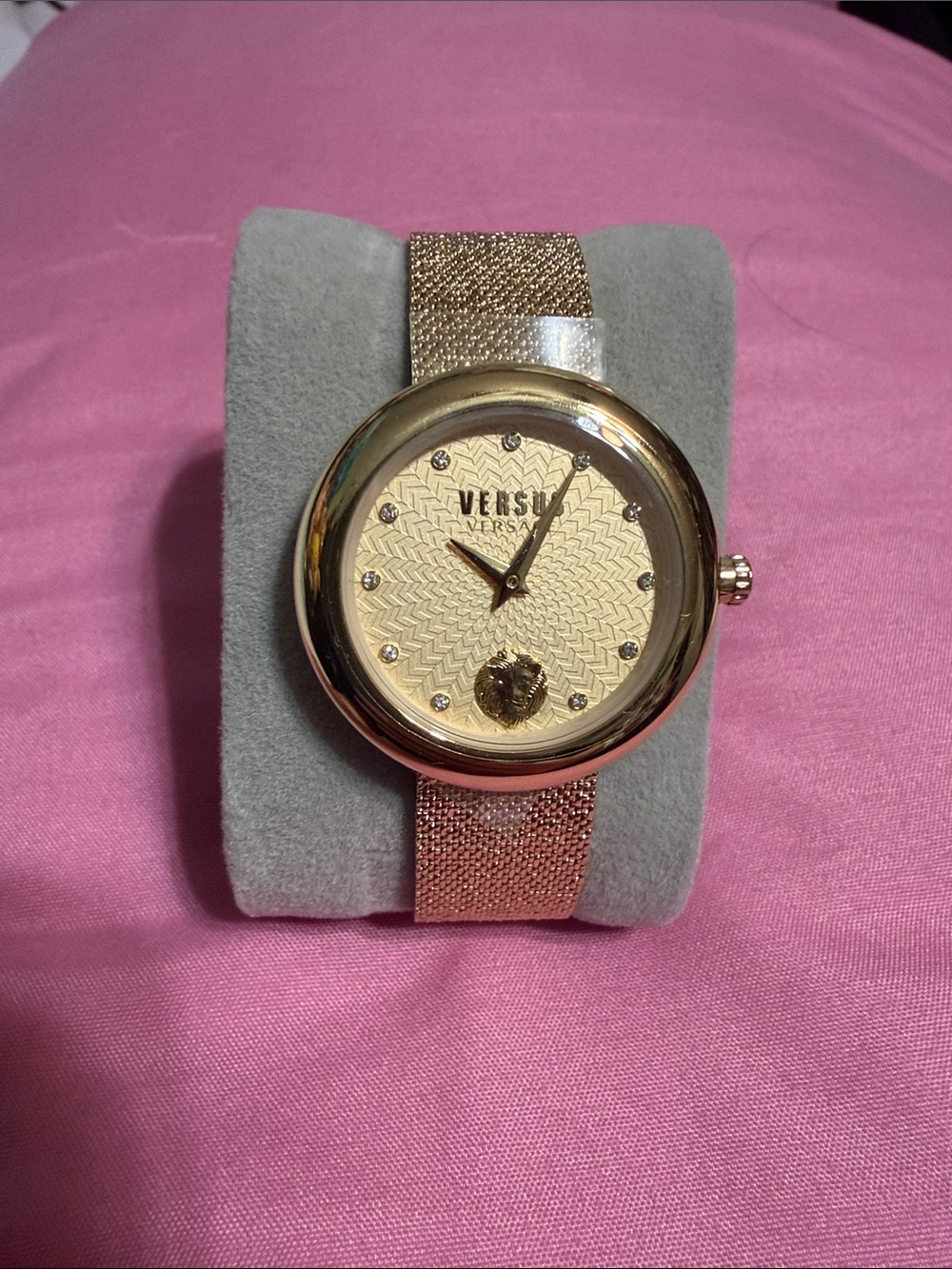 Versus Versace Rose Gold Mesh Bracelet Watch with Champagne Dial